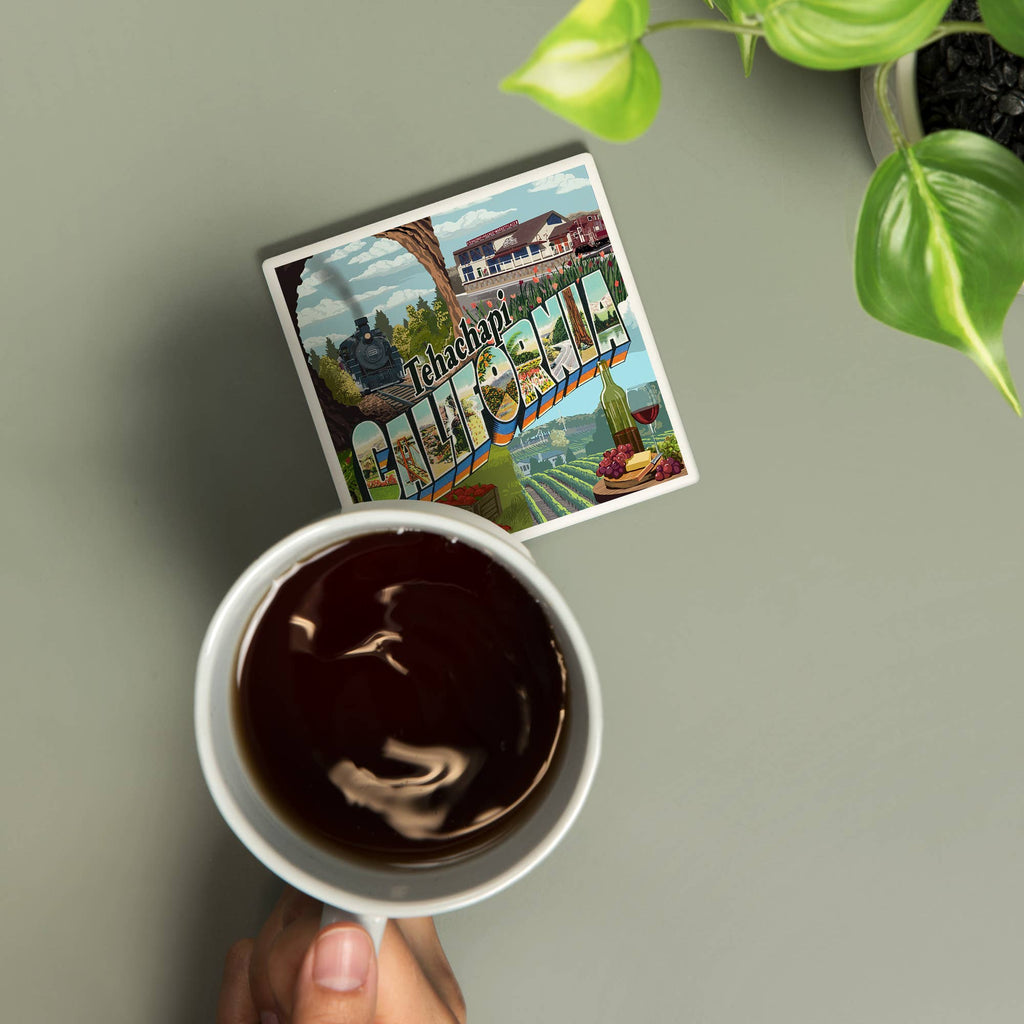 Tehachapi California Ceramic Coaster – Vintage Greetings Montage