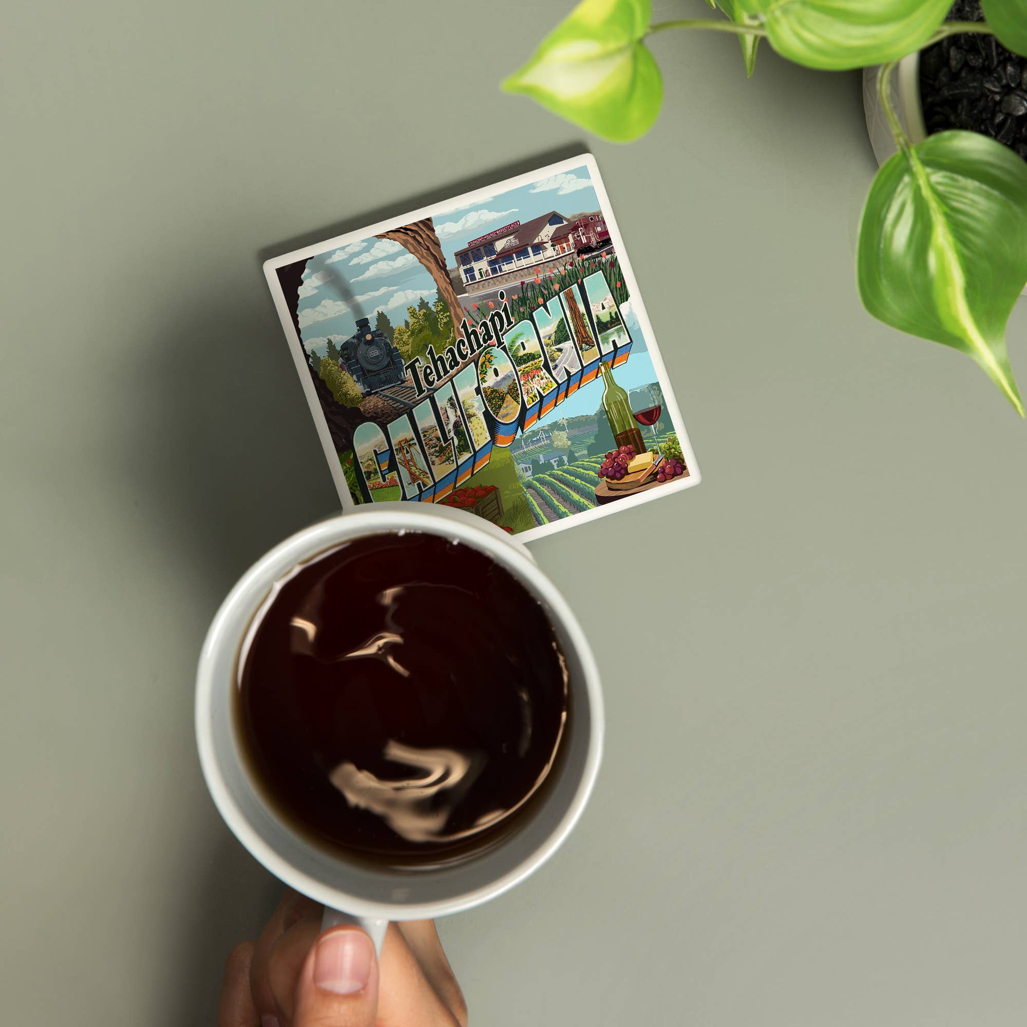 Tehachapi California Ceramic Coaster – Vintage Greetings Montage