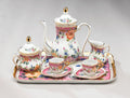 8-Piece Pink Floral Porcelain Tea Set with Gold Accents