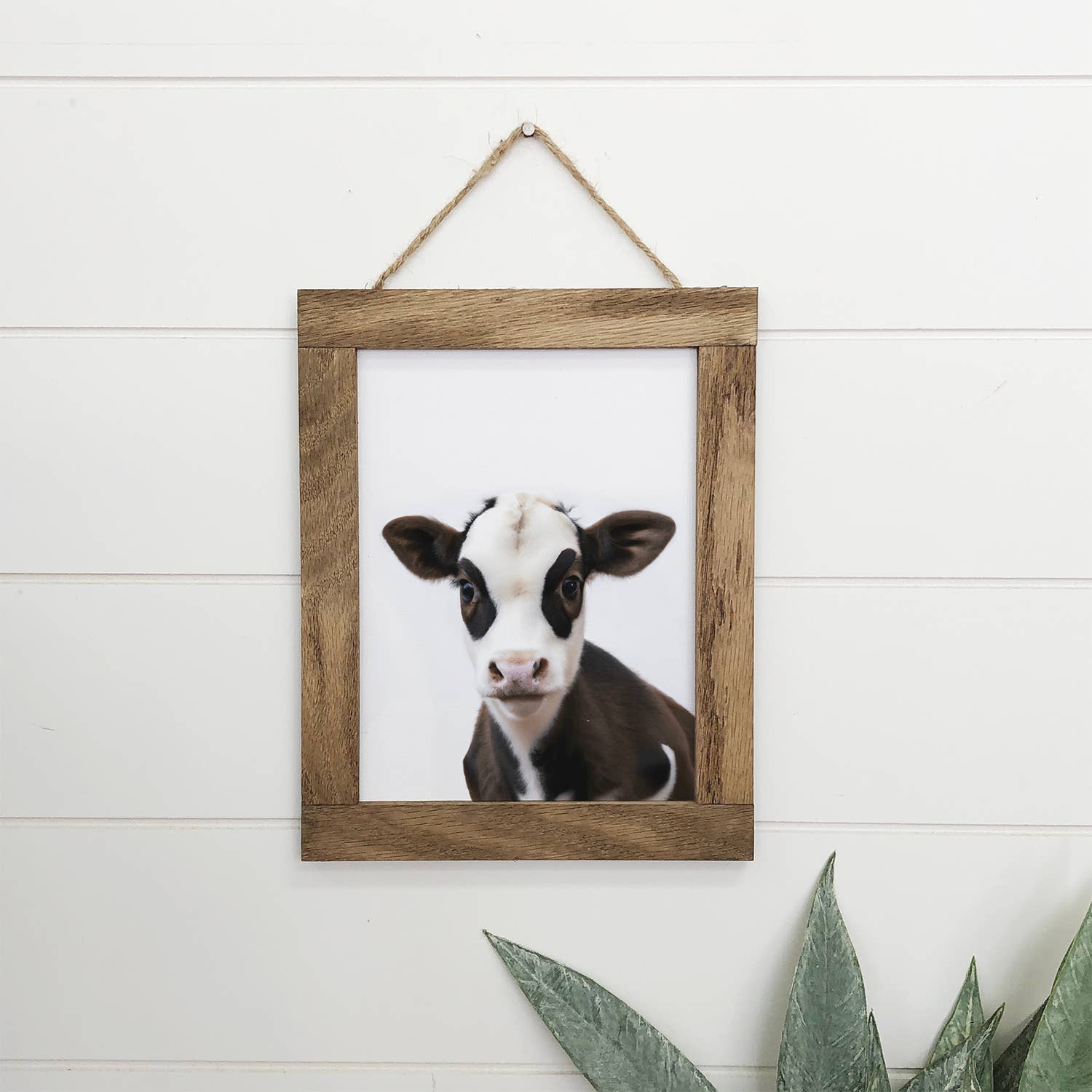 Baby Cow Framed Canvas Wall Art - 12x18 Farmhouse Nursery Decor