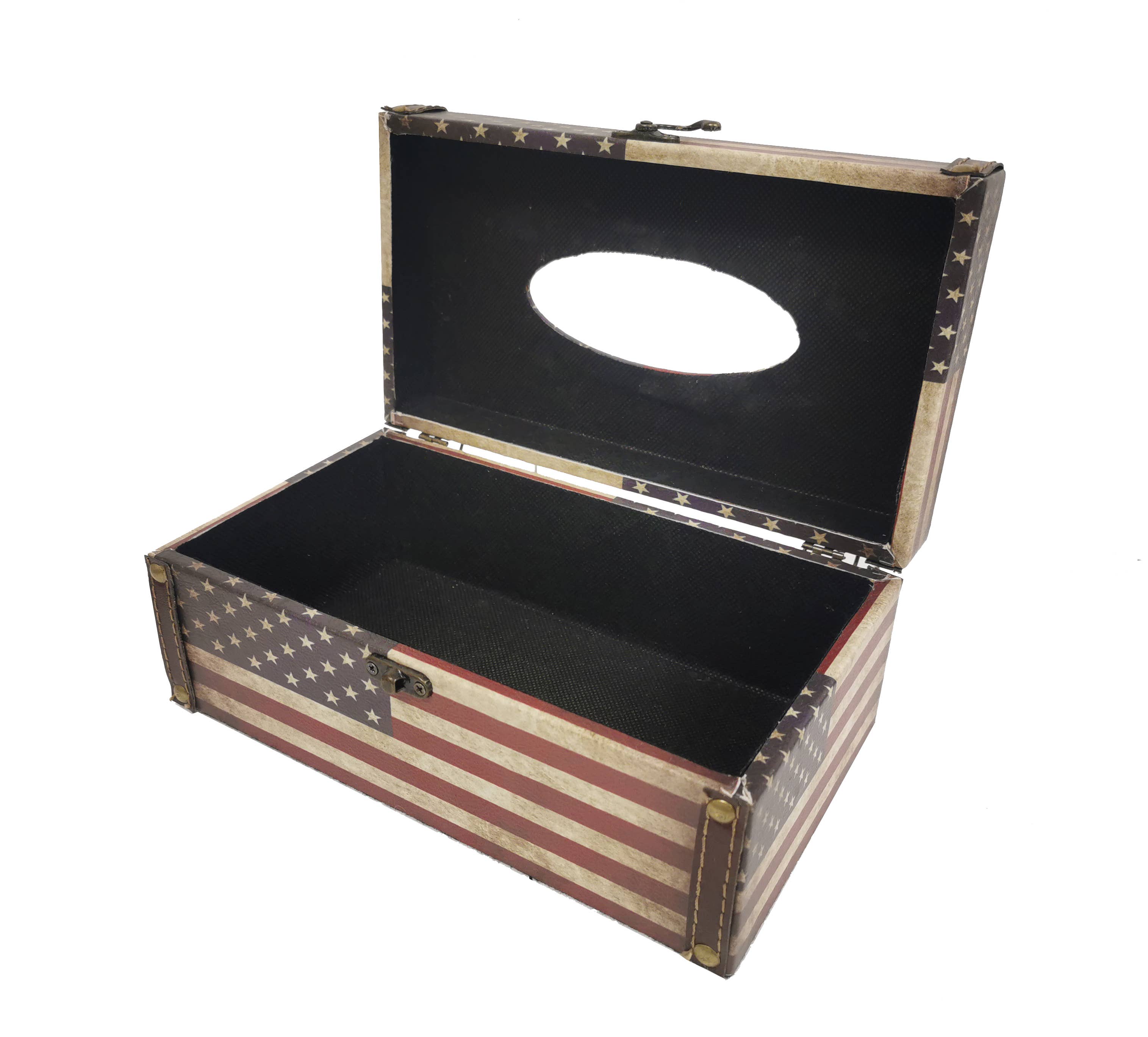 American Flag Wooden Tissue Box Cover – Rustic Patriotic Decorative Tissue Holder