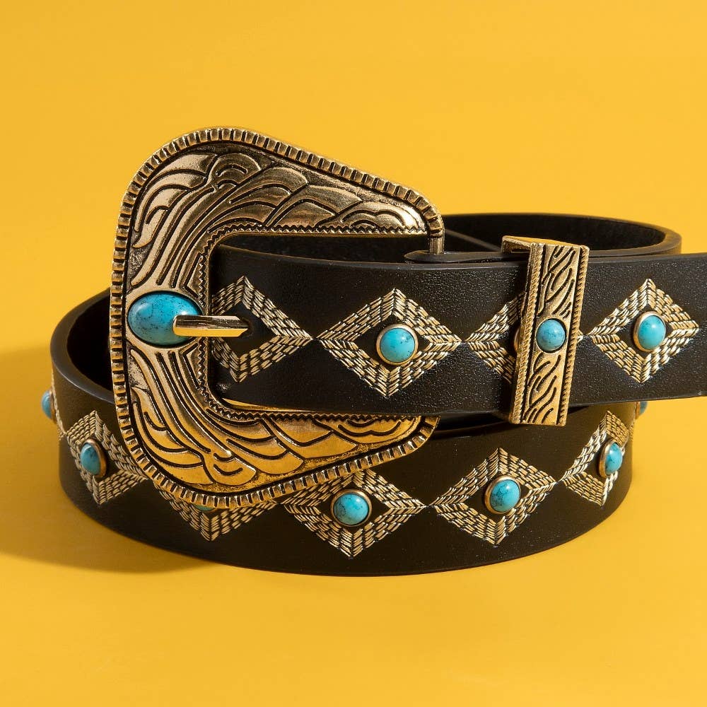 Western Turquoise Studded Faux Leather Belt