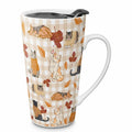 Cozy Autumn Cats Ceramic Travel Mug with Lid – 18.5 oz