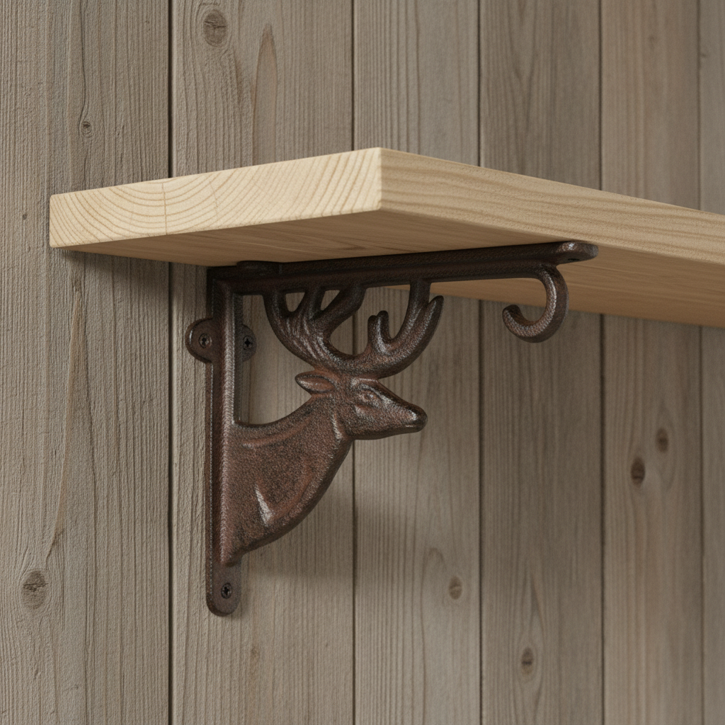 Deer Cast Iron Shelf Bracket – Rustic Lodge Wall Shelf Support, 8.9”