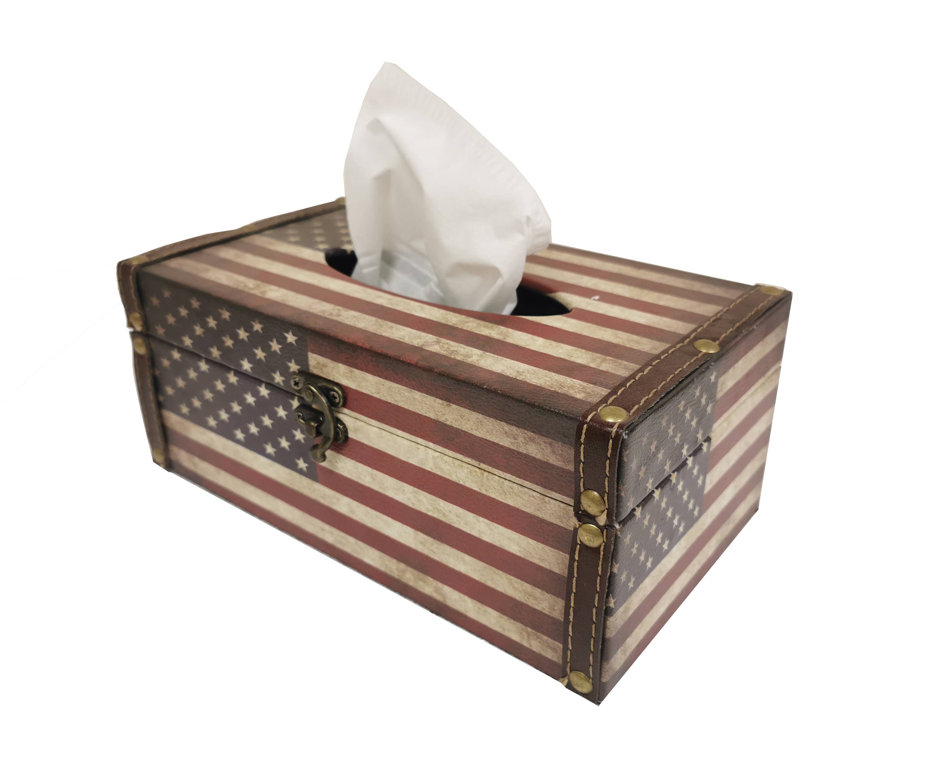 American Flag Wooden Tissue Box Cover – Rustic Patriotic Decorative Tissue Holder