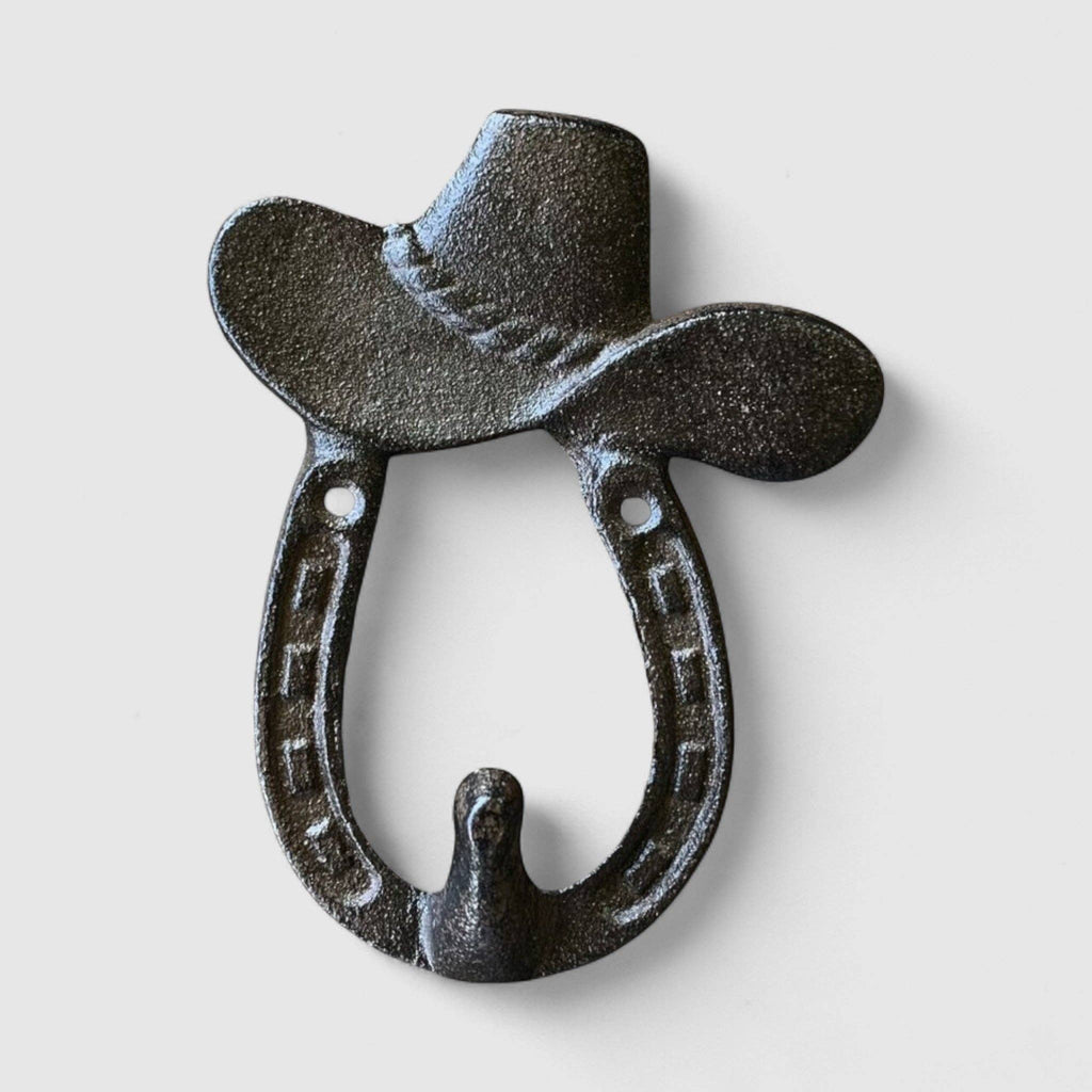 Cast Iron Cowboy Hat Wall Hook – Western Coat, Hat & Key Hook, 5.3"