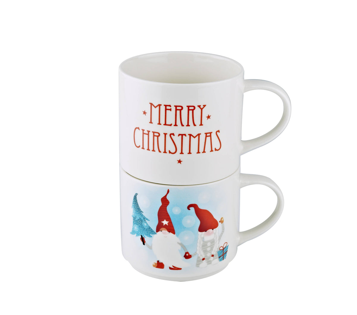 Merry Christmas Gnome Stackable Mug Set – Festive Holiday Coffee Cups