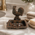 Cast Iron Rooster Soap Dish – Farmhouse Bathroom & Kitchen Counter Accent, 5.8"