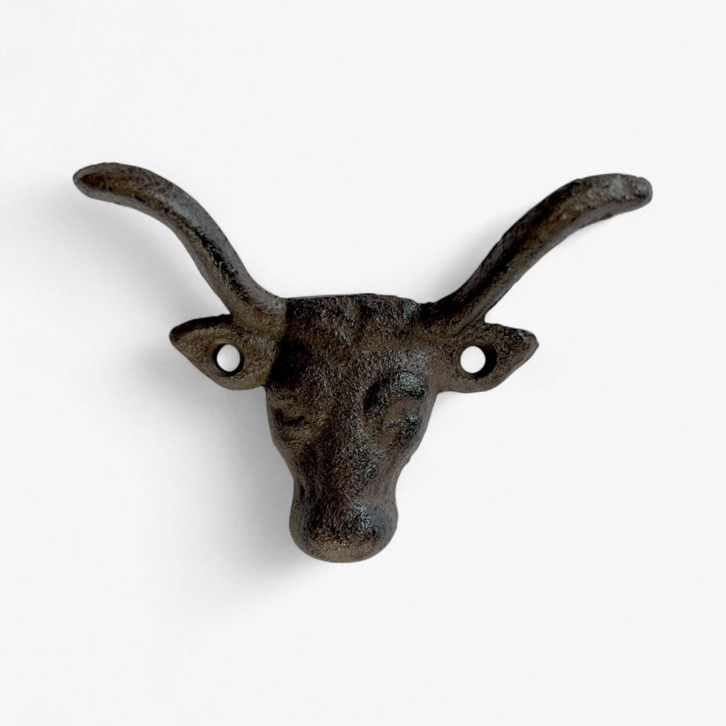 Cast Iron Bull Head Wall Hook – Western Ranch Coat, Hat & Key Hook, 3.5"