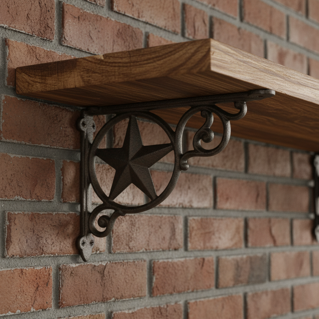Cast Iron Star Shelf Bracket – Rustic Western Wall Shelf Support, 9.4"
