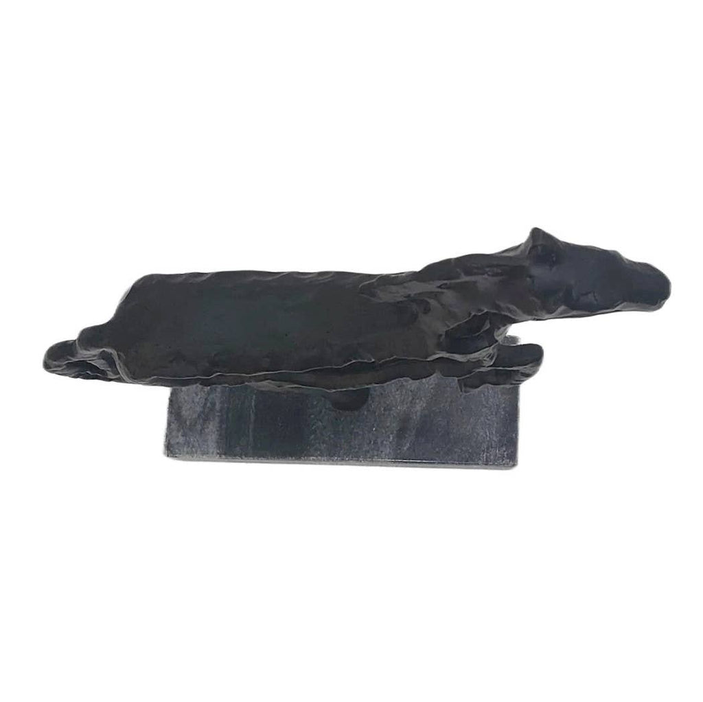 Black Galloping Horse Sculpture on Stone Base – 14"