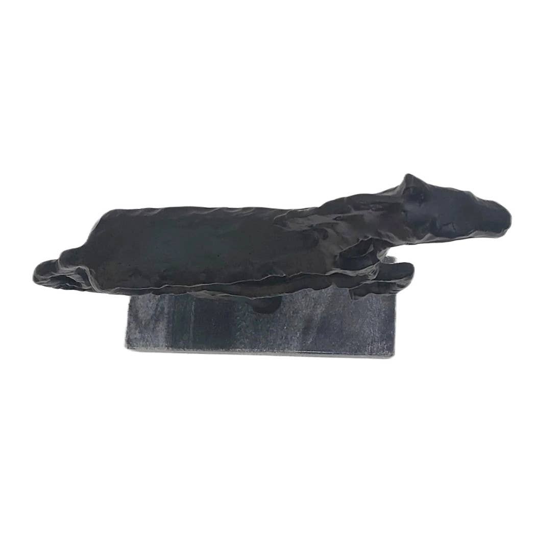 Black Galloping Horse Sculpture on Stone Base – 14"