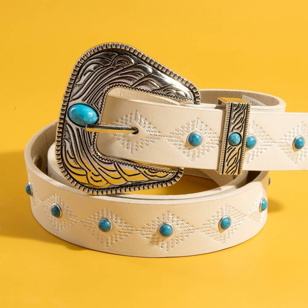 Western Turquoise Studded Faux Leather Belt