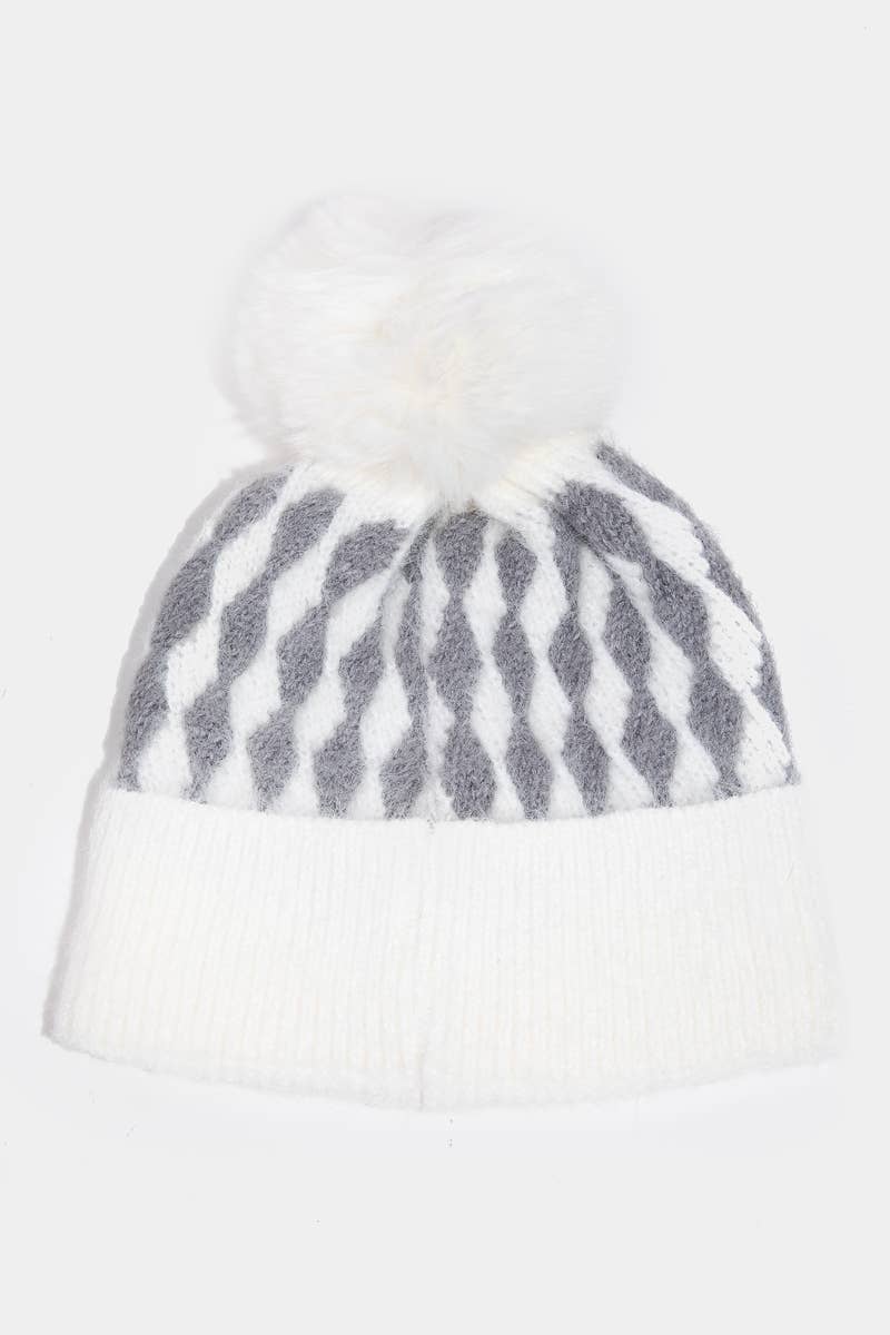 Women’s Diamond Knit Pom Beanie – Black or White