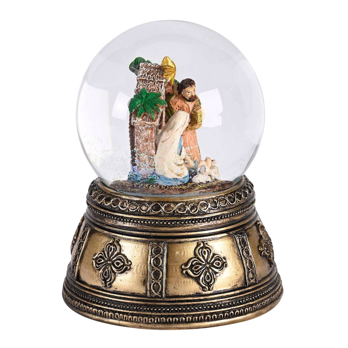 Holy Family Nativity Water Globe – Antique Gold