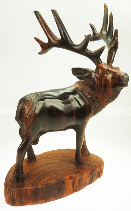 Detailed Hand-Carved Desert Ironwood Bull Elk Sculpture