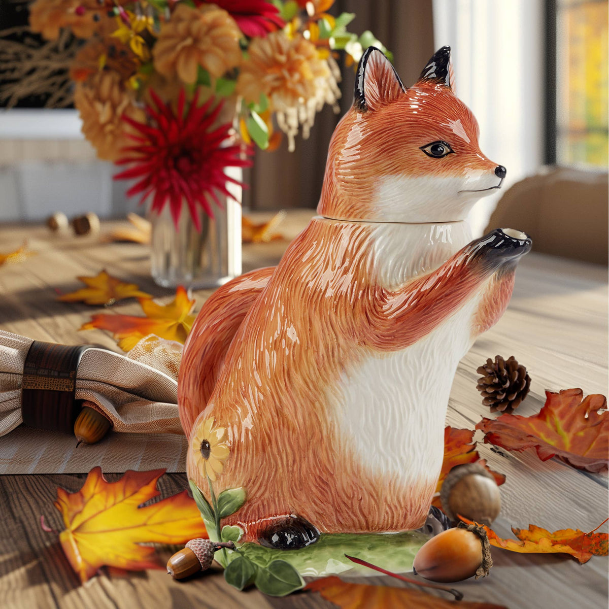 Woodland Fox 3D Ceramic Teapot – 32 oz