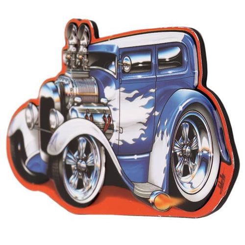 Blue Hot Rod Embossed Metal Magnet