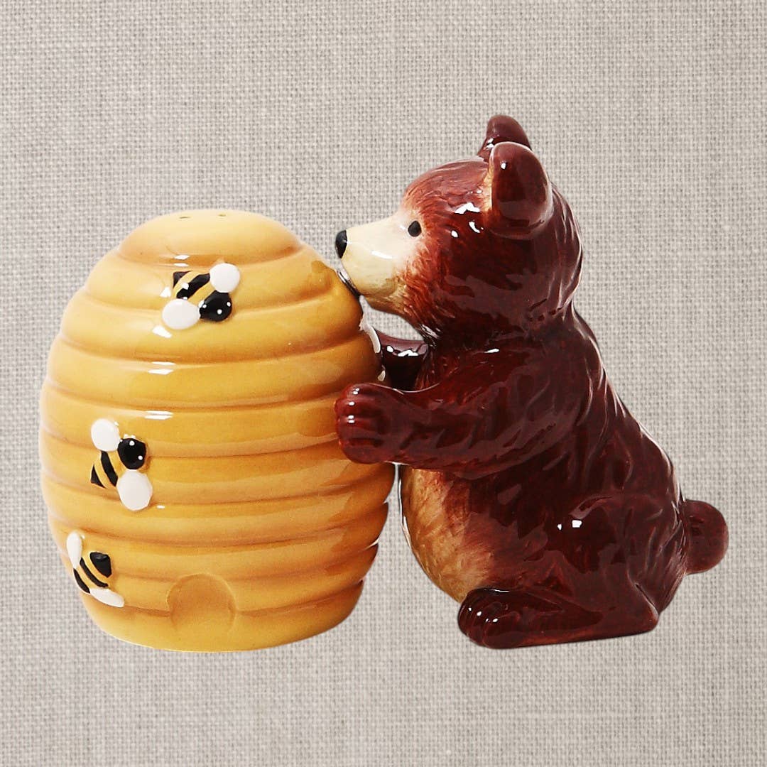 Honey Bear & Beehive Ceramic Salt & Pepper Shaker Set