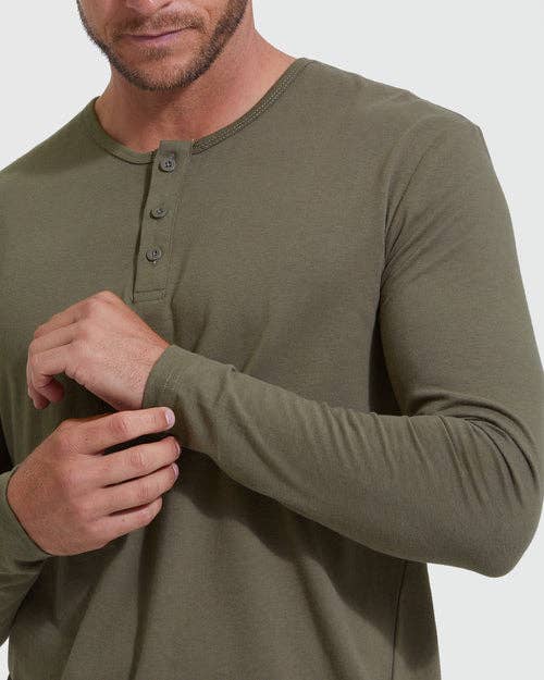 True Classic Long Sleeve Henley Shirt - Military Green