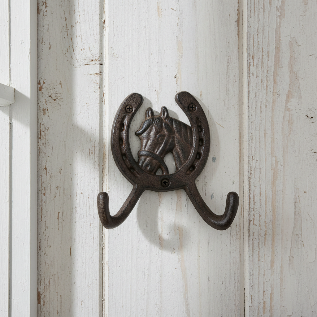 Horse Head Horseshoe Wall Hook – Cast Iron Western Ranch Coat, Hat & Key Hook, 5.1”