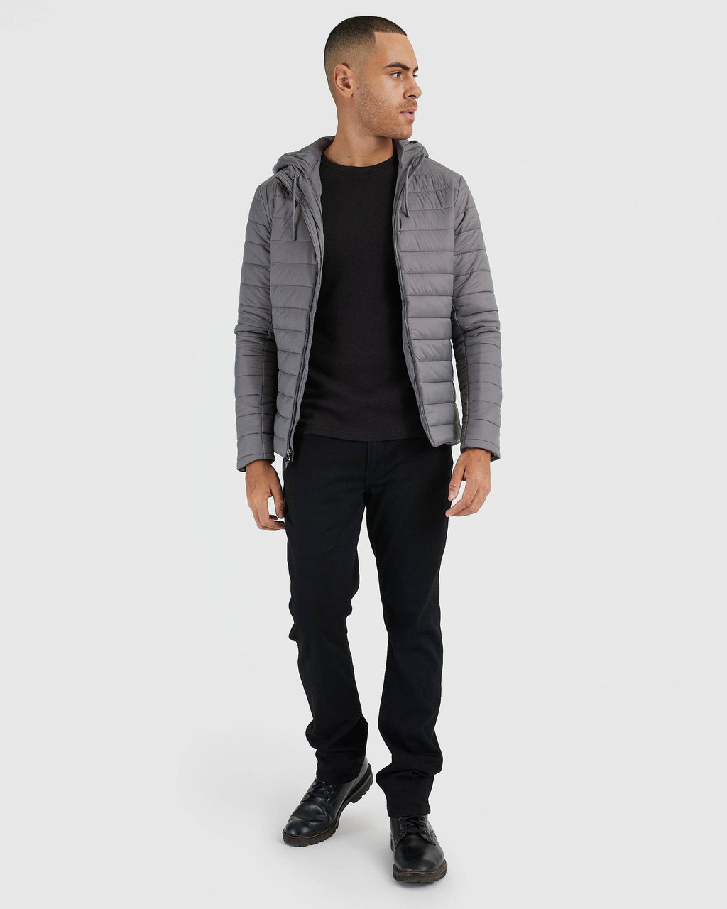 True Classic Gunmetal Hooded Puffer Jacket