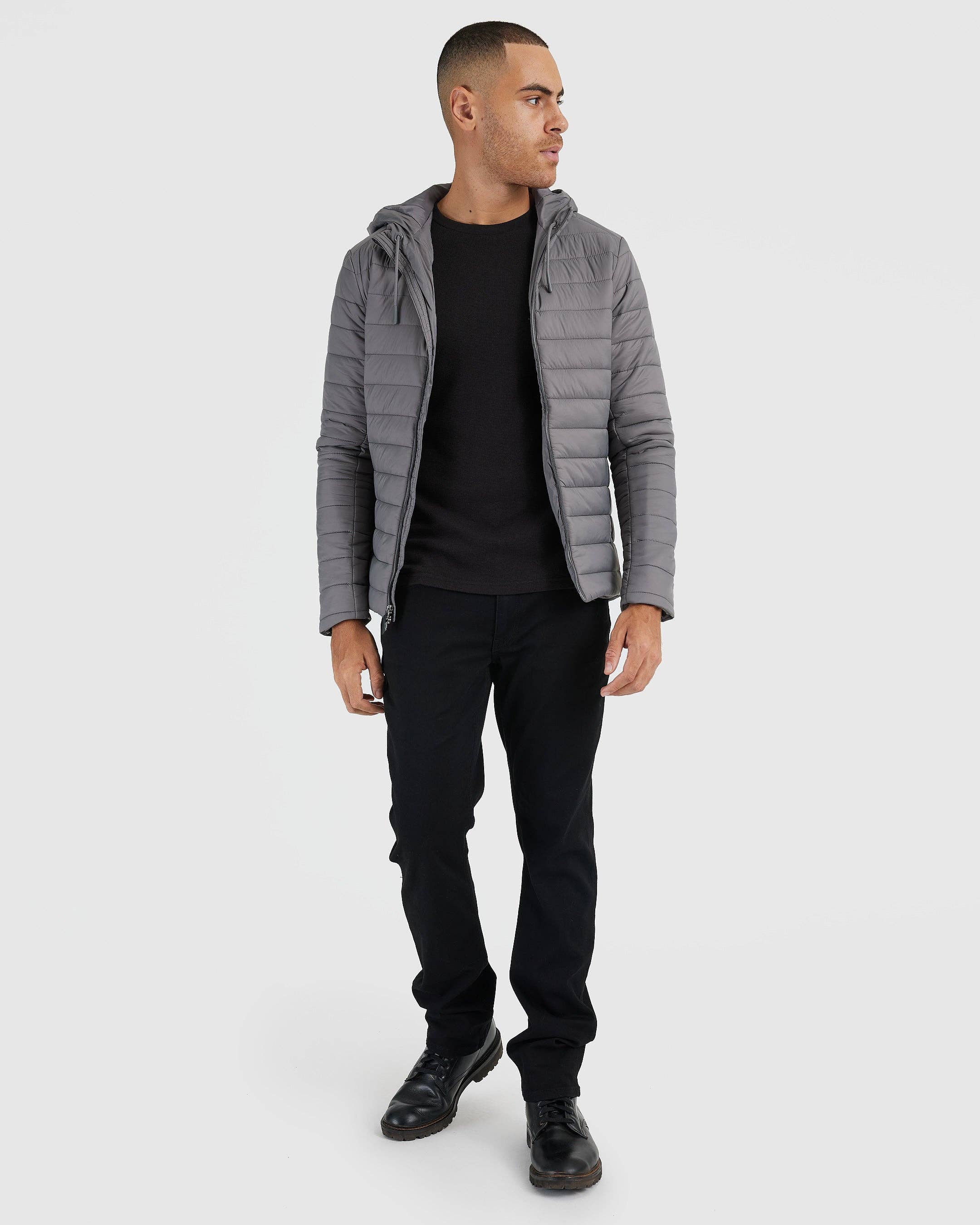 True Classic Gunmetal Hooded Puffer Jacket