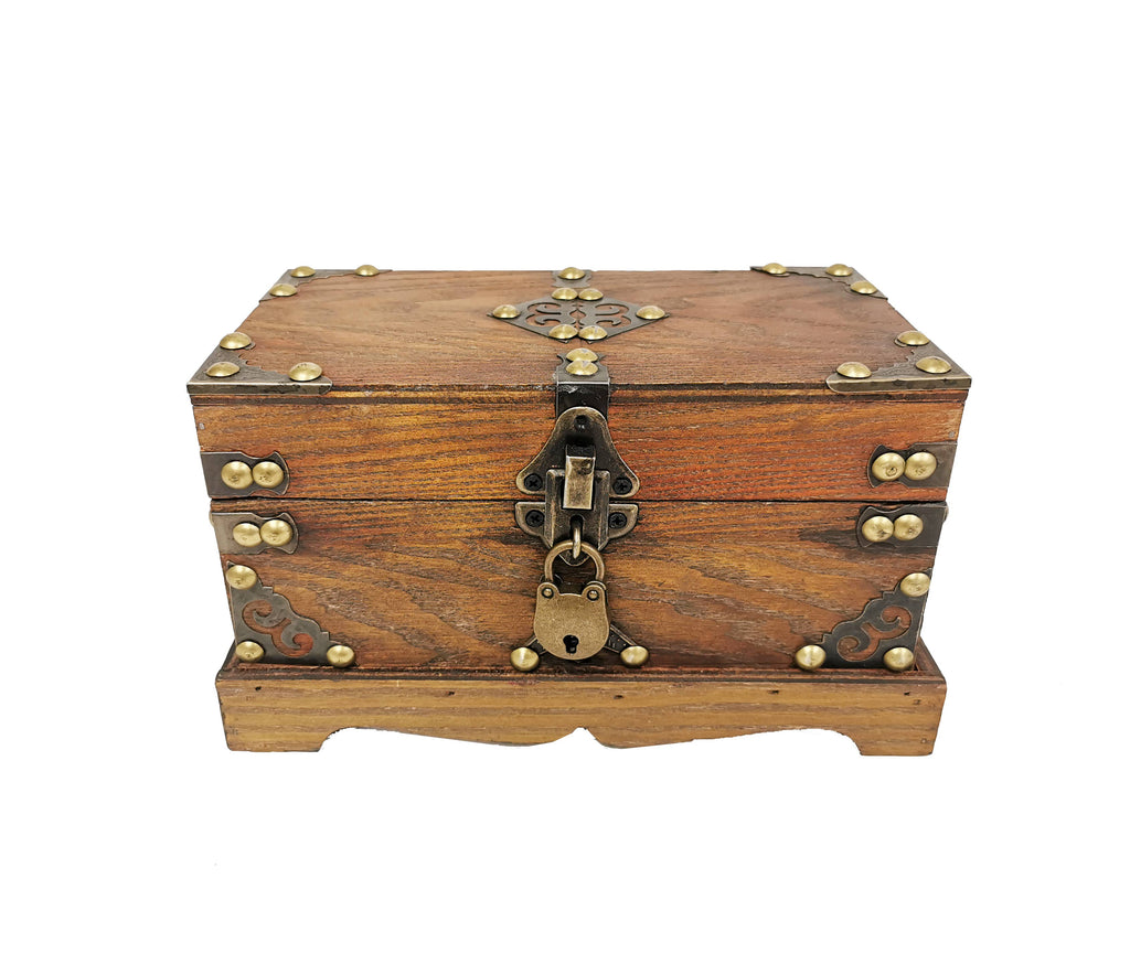 Vintage Wooden Treasure Chest with Lock & Key