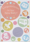 New Baby Congratulations Card - Colorful Baby Icons