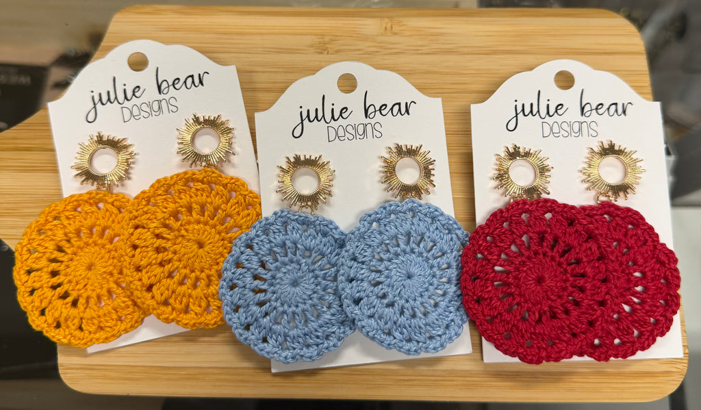 Handmade Crochet Earrings by Local Maker Julie Bear Designs