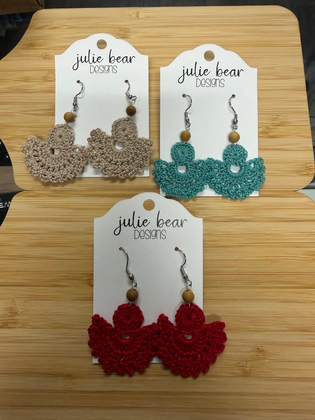 Handmade Crochet Earrings by Local Maker Julie Bear Designs