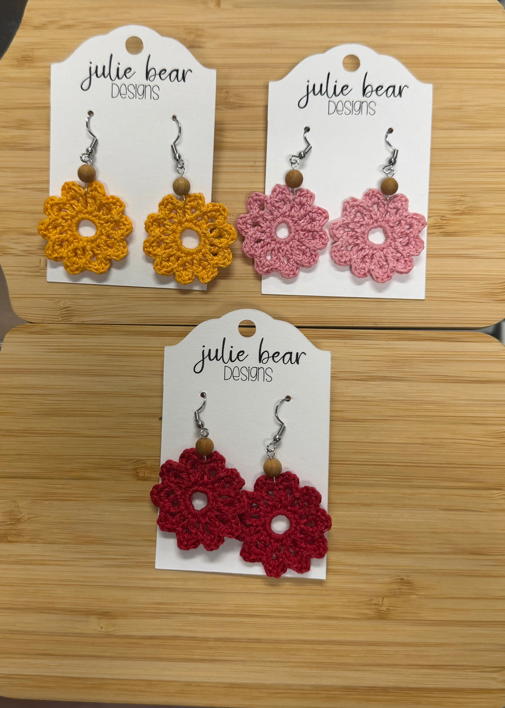 Handmade Crochet Earrings by Local Maker Julie Bear Designs