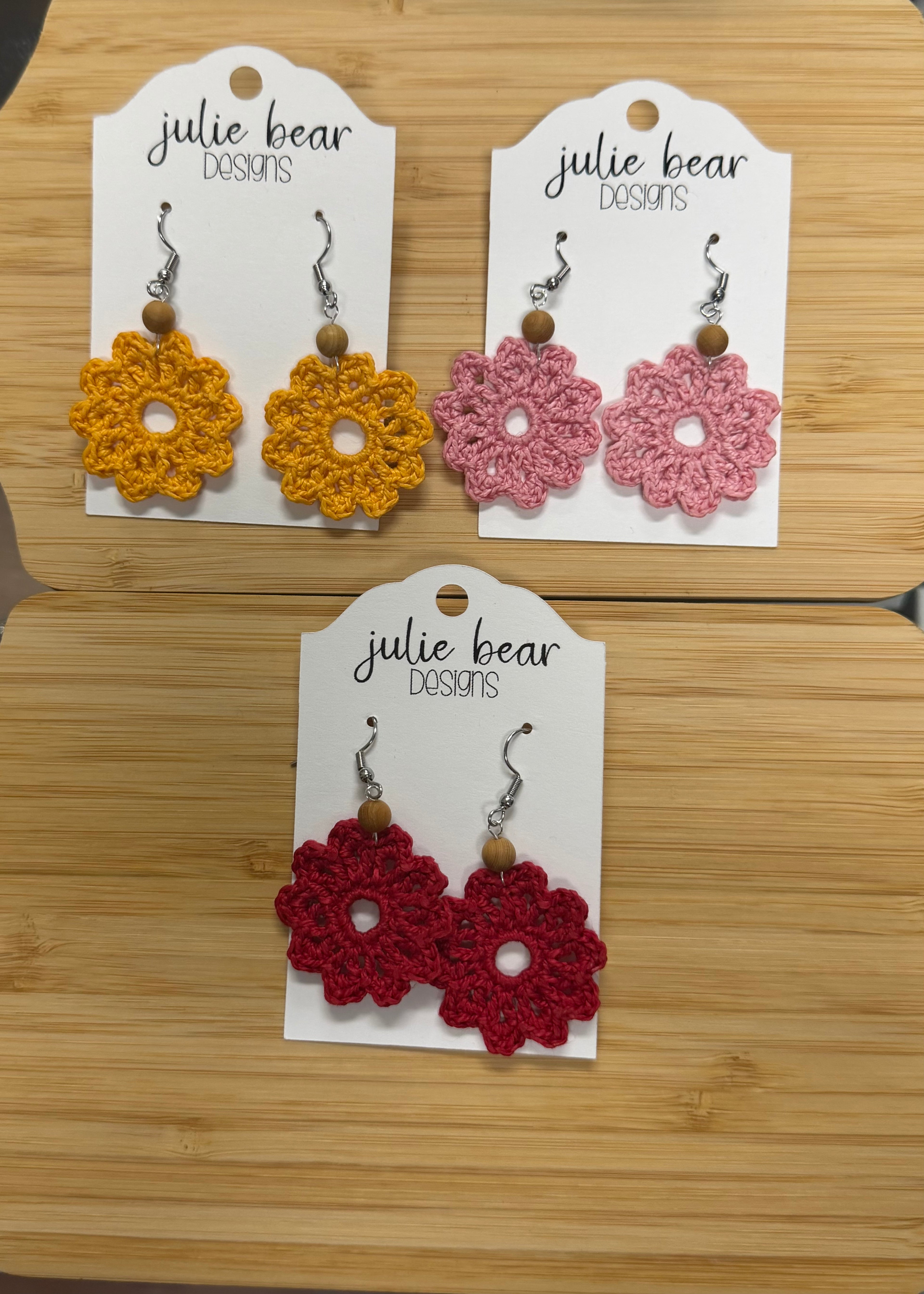 Handmade Crochet Earrings by Local Maker Julie Bear Designs