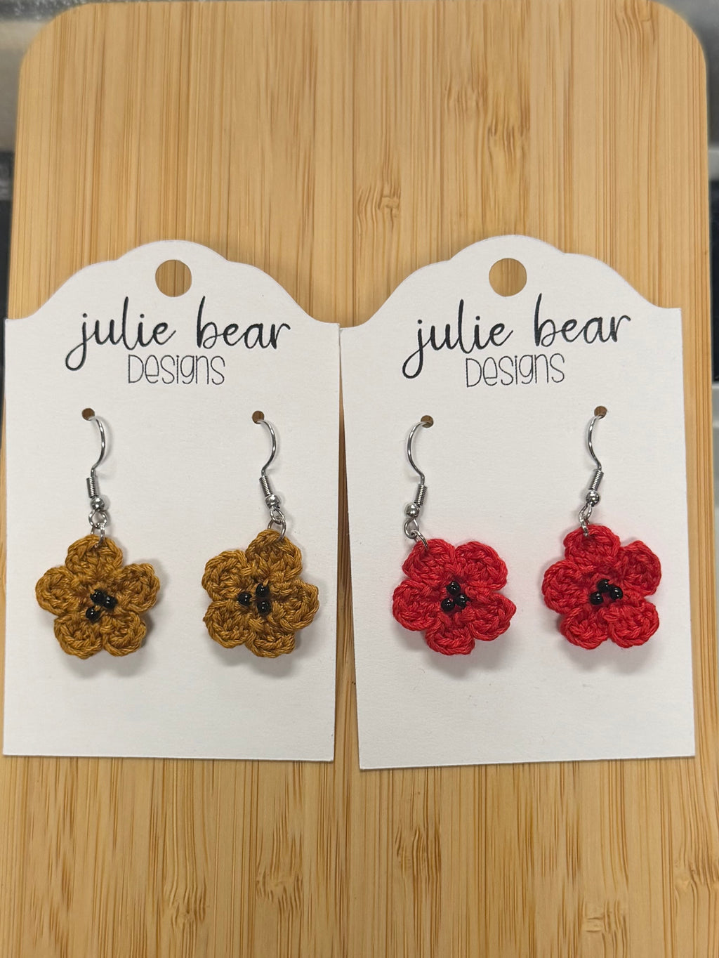 Handmade Crochet Earrings by Local Maker Julie Bear Designs