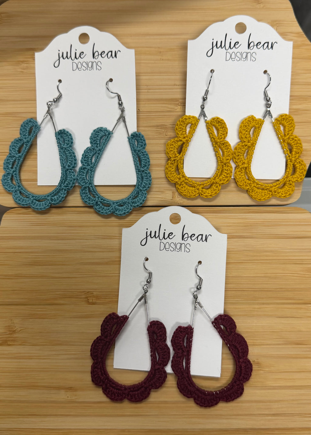 Handmade Crochet Earrings by Local Maker Julie Bear Designs