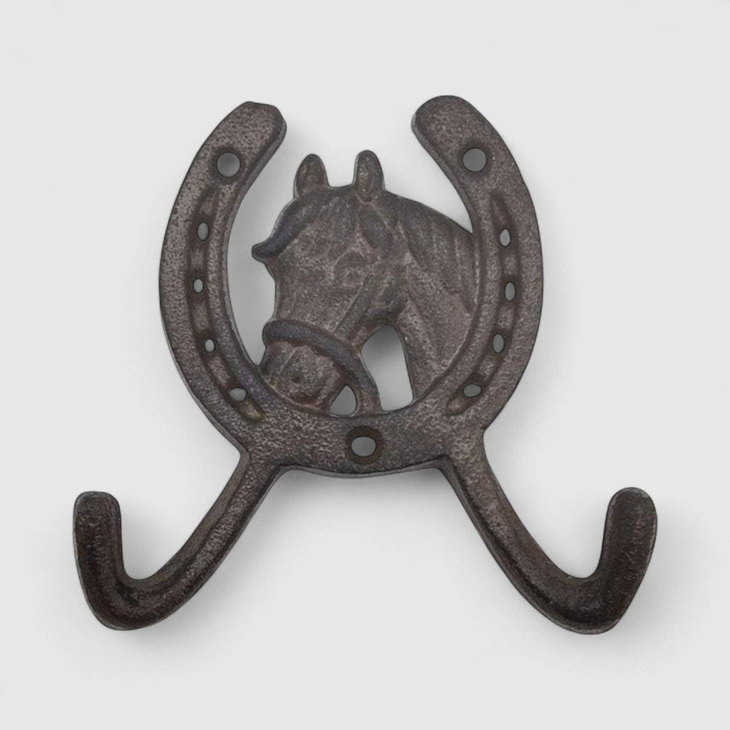 Horse Head Horseshoe Wall Hook – Cast Iron Western Ranch Coat, Hat & Key Hook, 5.1”