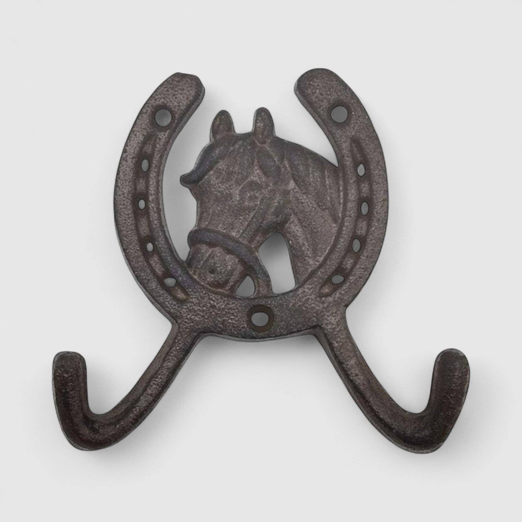 Horse Head Horseshoe Wall Hook – Cast Iron Western Ranch Coat, Hat & Key Hook, 5.1”