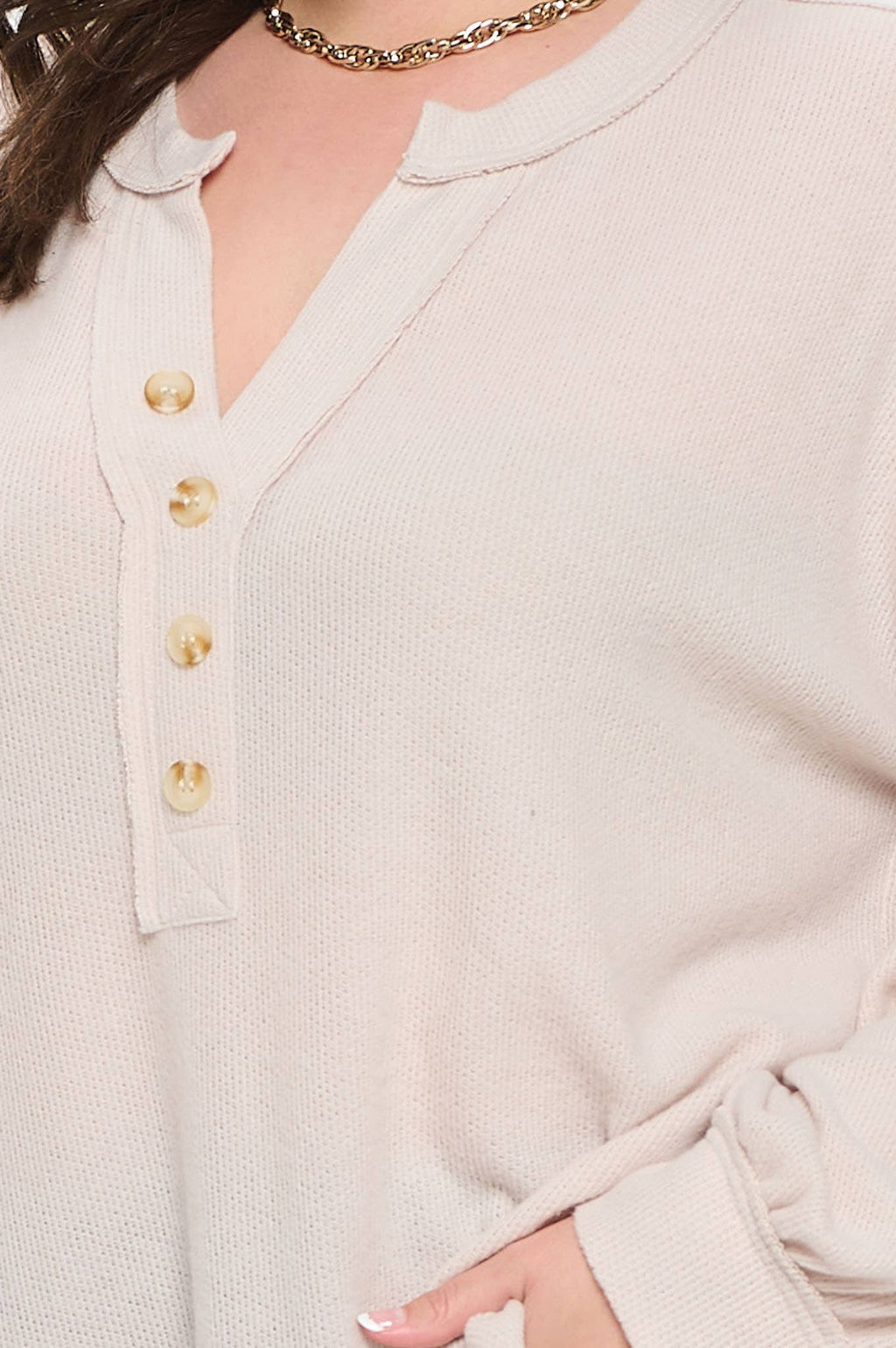 Plus Size Oatmeal Relaxed Henley Top