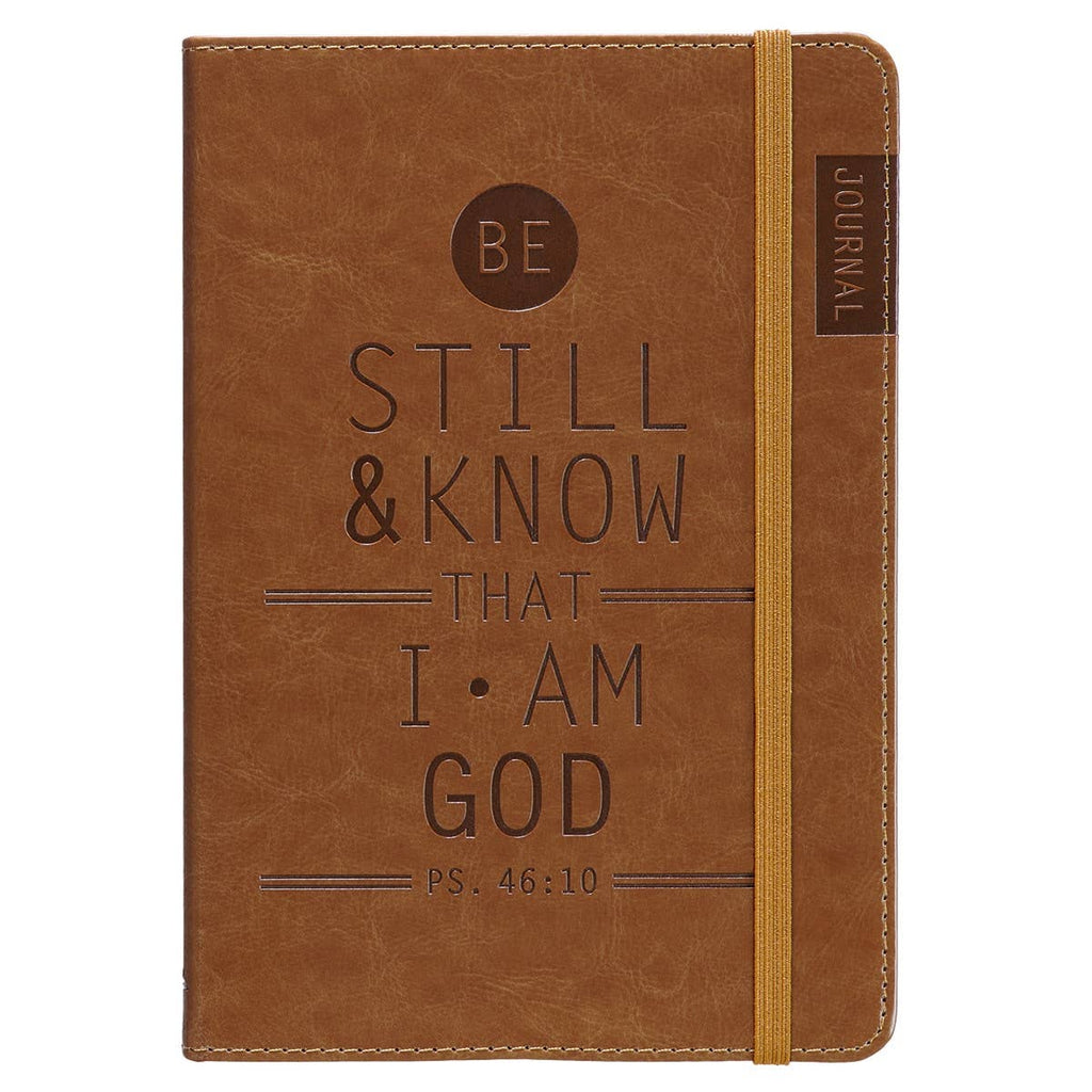 Christian Art Gifts - Journal w/Elastic Be Still Brown Ps. 46:10