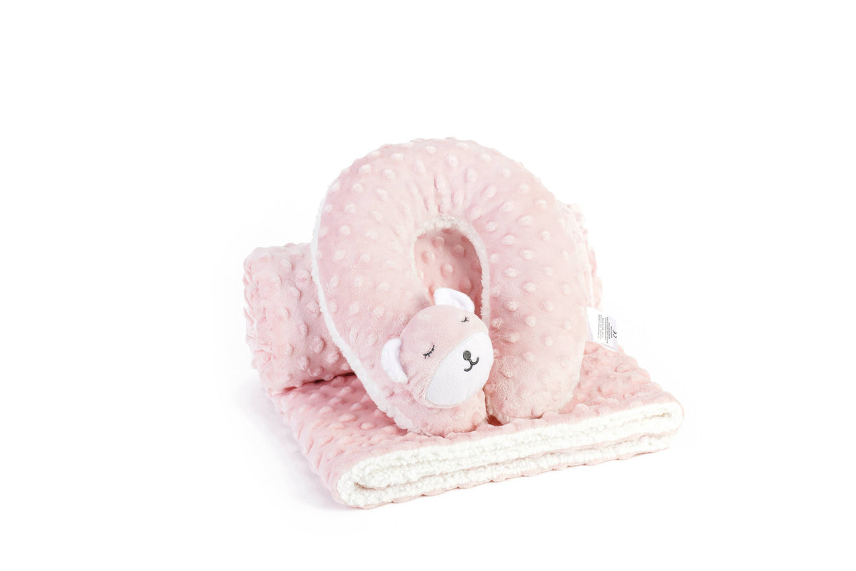 Sleepy Bear Minky Baby Blanket & Neck Pillow Set