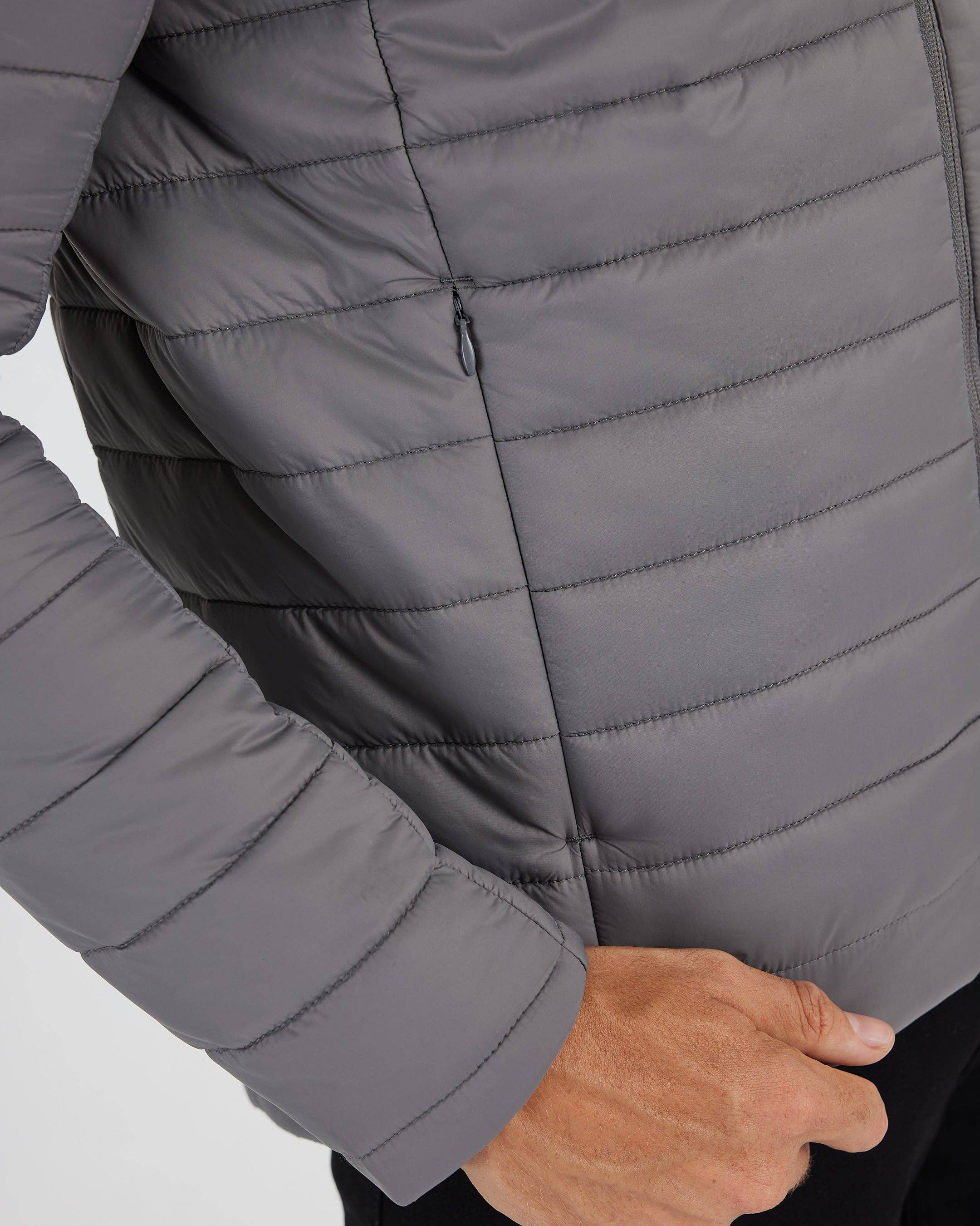 True Classic Gunmetal Hooded Puffer Jacket
