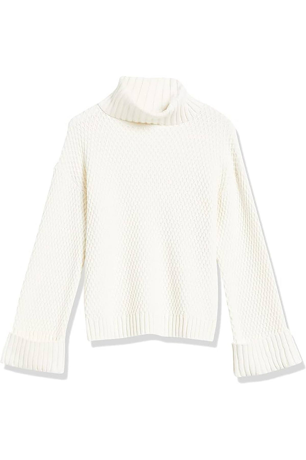 Ivory Textured Knit Turtleneck Sweater