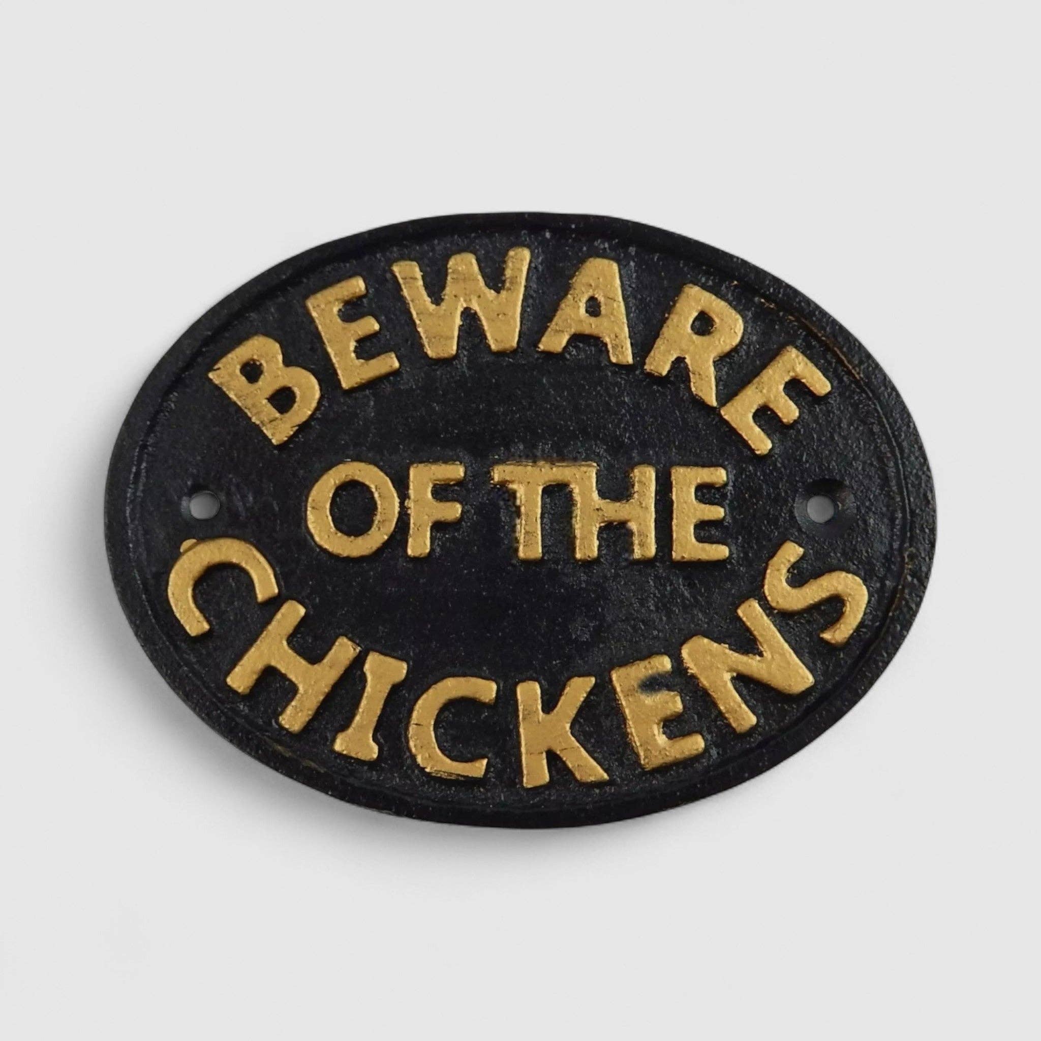Beware of the Chickens Cast Iron Wall Plaque – Farmhouse Coop Sign, 4.7"