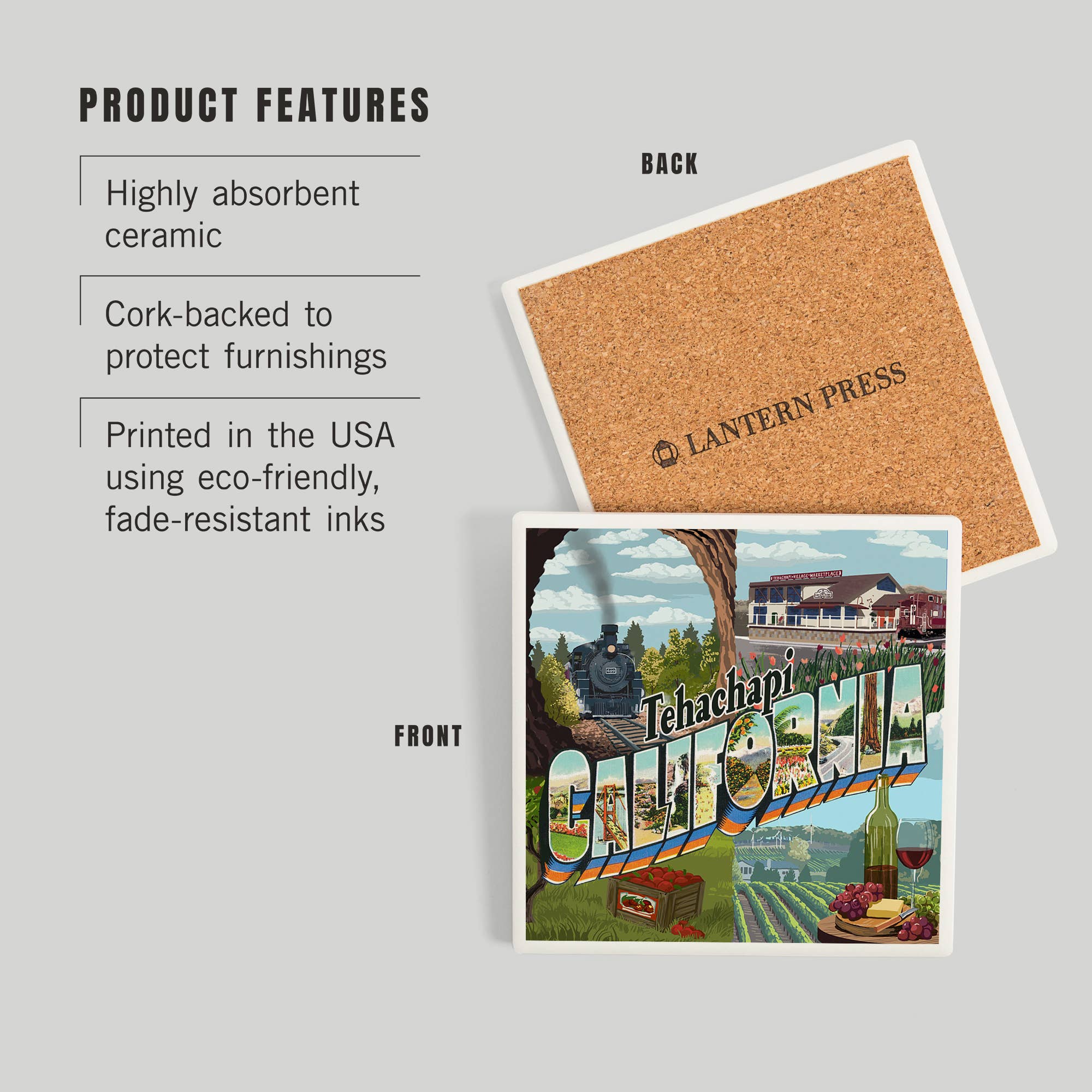 Tehachapi California Ceramic Coaster – Vintage Greetings Montage