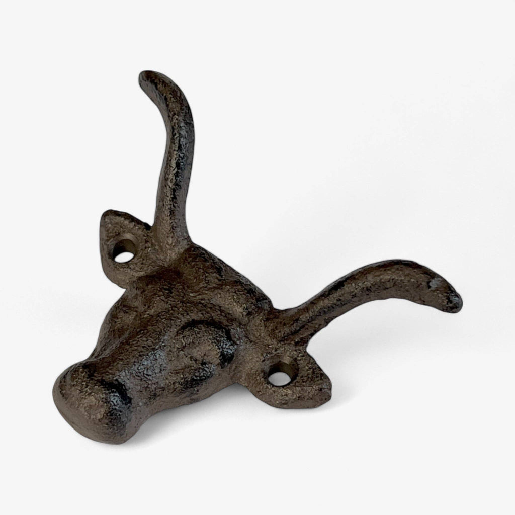 Cast Iron Bull Head Wall Hook – Western Ranch Coat, Hat & Key Hook, 3.5"