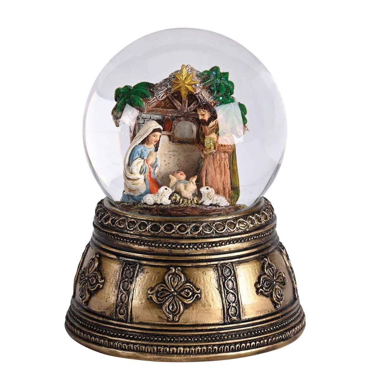 Holy Family Nativity Water Globe – Antique Gold