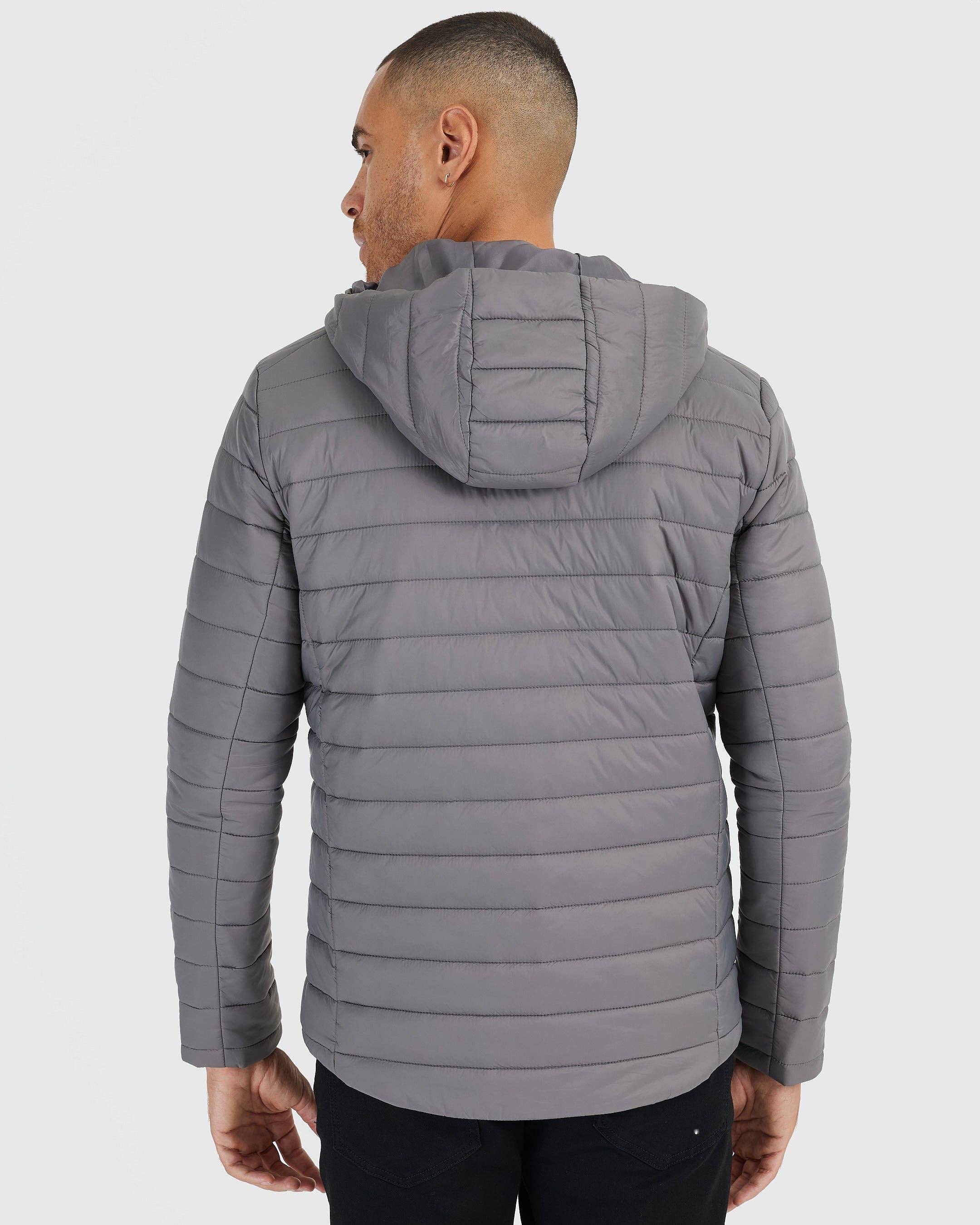 True Classic Gunmetal Hooded Puffer Jacket