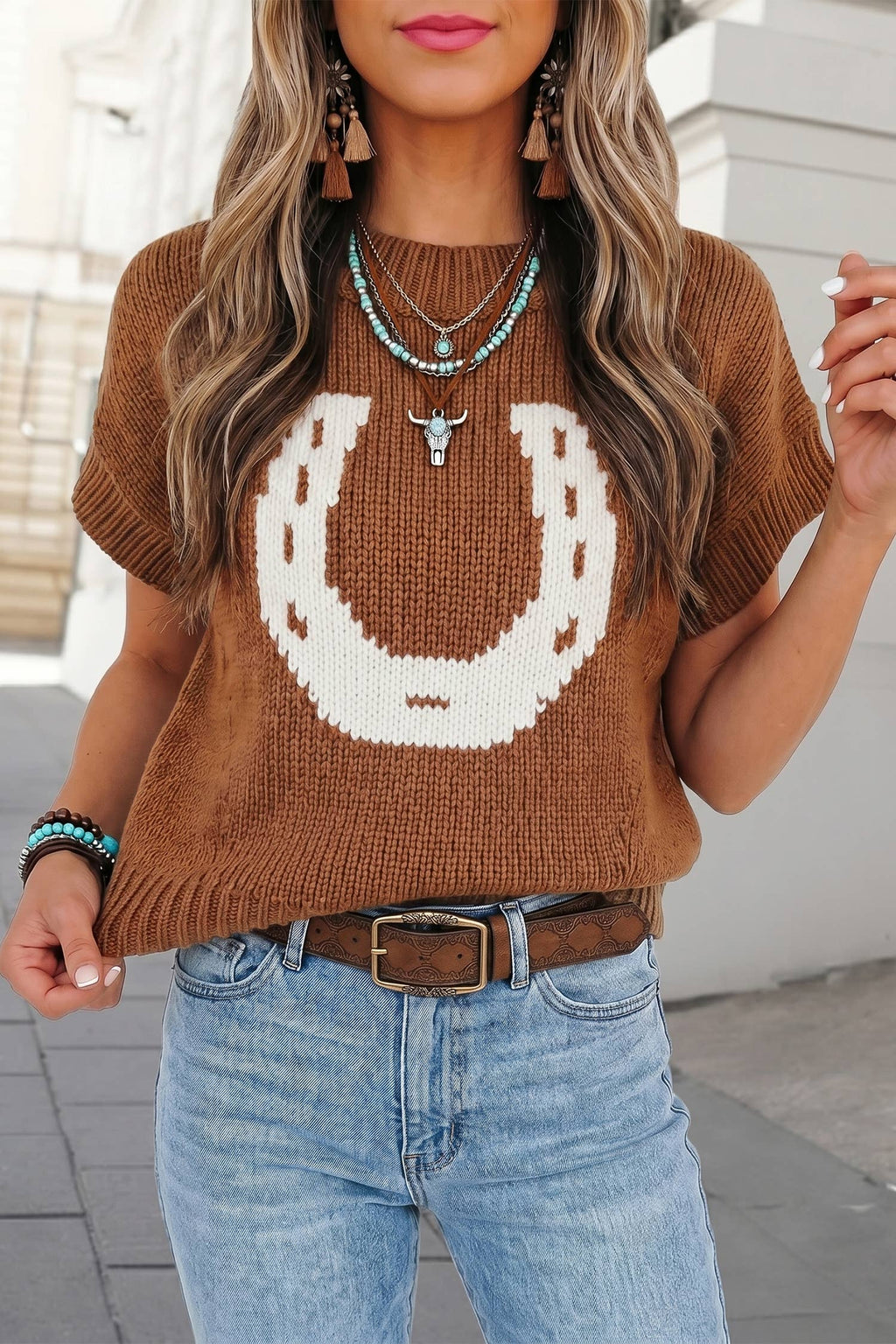 Women's Western Horseshoe Knit Sweater – Chestnut