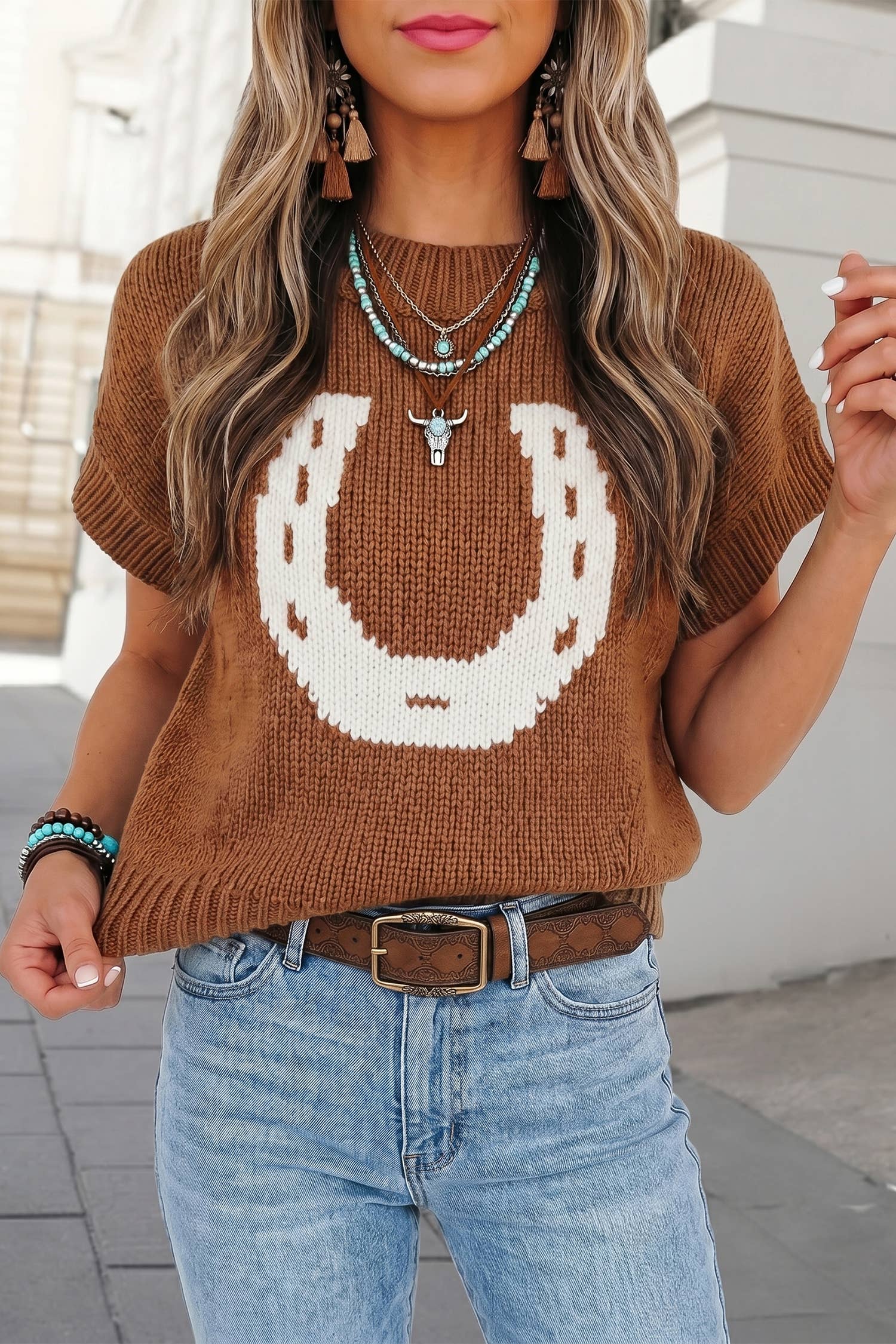 Women's Western Horseshoe Knit Sweater – Chestnut