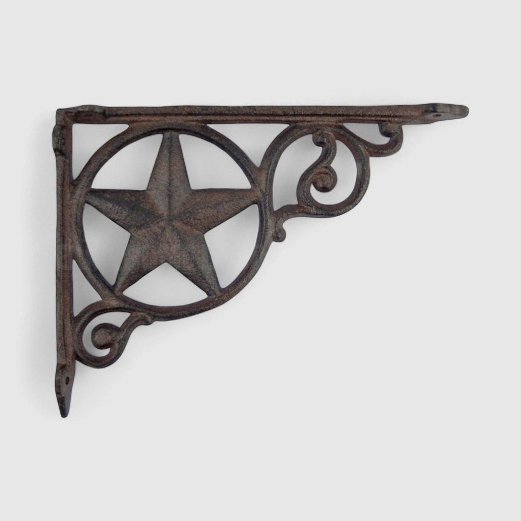Cast Iron Star Shelf Bracket – Rustic Western Wall Shelf Support, 9.4"